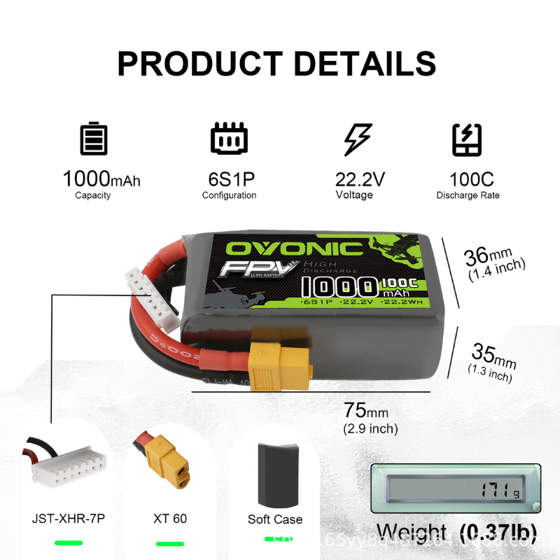 2Pcs OVONIC 1000mAh 100C 22.2V - огляд і ціна Rc Helicopter Parts